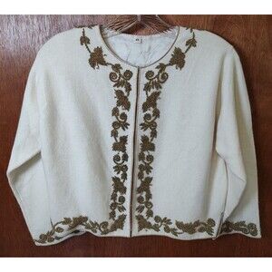 Vintage cream beaded lined sweater cardigan no tags, hook/eye, probably size S